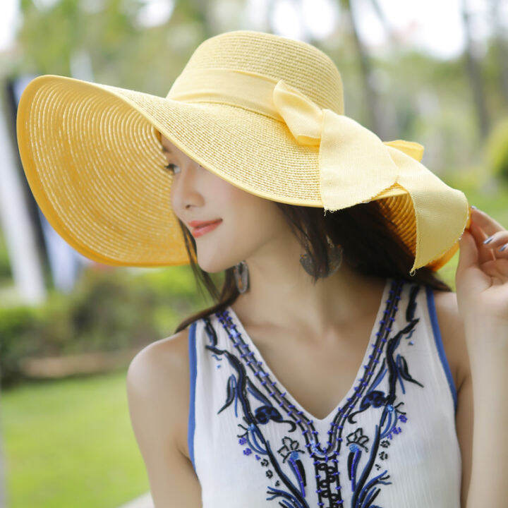 uv-protection-cap-folding-beach-hat-hundreds-of-beach-hat-straw-hat-with-bow-wide-brim-sun-hat-hand-knit-sun-hat