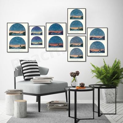 London Decise Star Chart Print - Night Sky ภาพวาดผ้าใบสำหรับ Constellation Nursery Wall Art And Home Decor