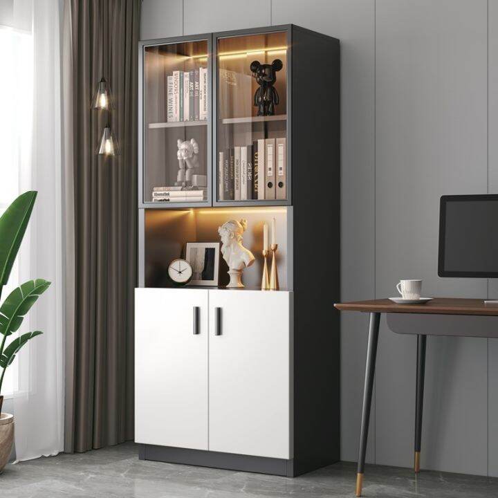 Dustproof bookcase with door locker bookshelf with glass door display