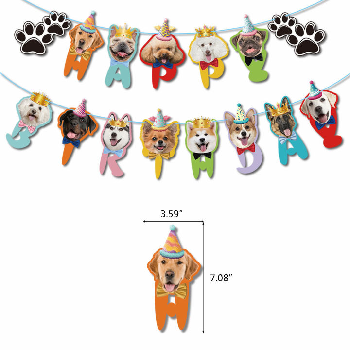 53pcs-birthday-party-ชุดตกแต่ง-dog-flag-pulling-dog-claw-บอลลูนกระดูกเค้กการ์ดตำแหน่งอุปกรณ์