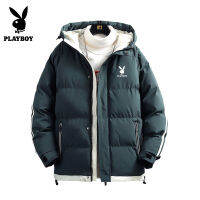 PLAYBOY แจ็คเก็ตชาย เสื้อแจ็คเก็ตมีฮู้ดผ้าฝ้ายหนาสำหรับผู้ชาย,เสื้อโค้ทฤดูใบไม้ร่วงและฤดูหนาวปี M-4XL