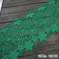 [HOT!] 18CM Wide Beautiful Green 3D Flowers Embroidery Cotton Fabric Lace Applique Ribbon DIY Women Skirt Curtain Guipure Sewing Decor