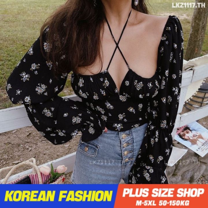 plus-size-เสื้อผ้าสาวอวบ-เสื้อสาวอวบอ้วน-ไซส์ใหญ่-ผู้หญิง-เสื้อชีฟองผู้หญิง-ทรงหลวม-แขนยาว-คอเหลี่ยม-ลายดอก-ย้อนยุค-ฤดูใบไม้ผลิ-สไตล์เกาห-v728