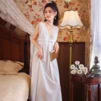 COD SDFGERGERTER Women Sexy V-neck Sleeveless Vintage Nightgown Female Casual Lace Nightwear Sleepwear Dresses