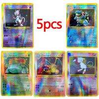 5/60PCS 1996ปีการ์ดโปเกมอนแฟลชเทรนเนอร์ Charizard Pikachu Mewtwo แสดงการเล่นเกม Pokémon Shining การ์ดกล่องของเล่นเด็ก