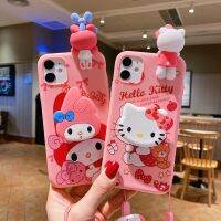 เคส Hello Kitty 3D เมโลดี้สำหรับ Samsung Galaxy S23 S22 S23พิเศษ + Plus S21 FE การ์ตูนน่ารักสายคล้องแท่นวางโทรศัพท์นุ่มฝาครอบปลอกซิลิโคน