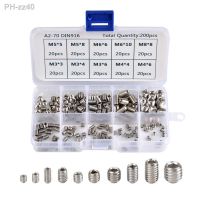 200Pcs Allen Head Socket Hex Set Grub Screw Assortment Cup Point Stainless Steel M3/M4/M5/M6/M8 With Plastic Box