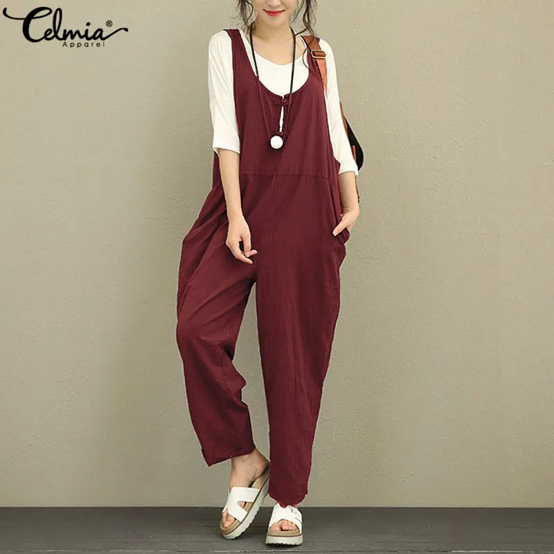 Pockets solid best sale sleeveless holiday jumpsuits