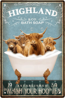 Jimin Funny Highland Cow Decor ห้องน้ำวินเทจและอ่างอาบน้ำโลหะดีบุกป้าย Decor Retro Wall Art โปสเตอร์ป้ายอุปกรณ์เสริม