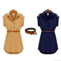 Fashion Women Short Sleeve Mini Dress Casual OL Clothes Set With Belt