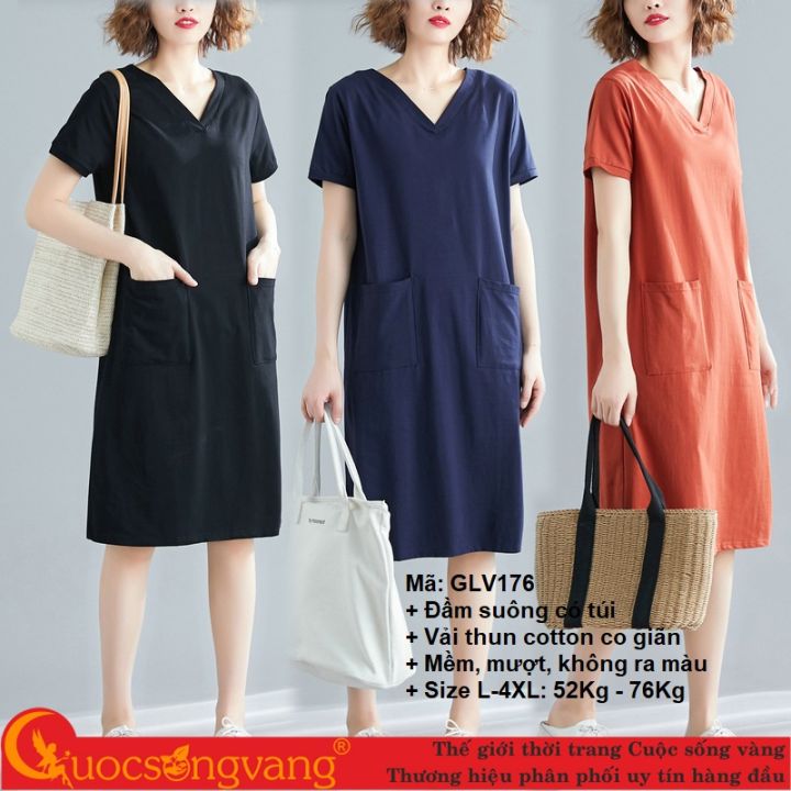 Váy đầm suông có 2 túi váy đầm thun big size GLV176 | Lazada.vn