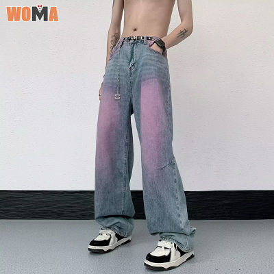 WOMA กางเกงยีนส์ชุดลำลองย้อนยุคแฟชั่นของผู้ชายไล่ระดับสีไฮเอนด์