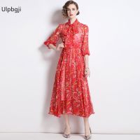 Womens Dress New Bow Lace-up Elegant Floral Long Dress