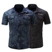 Áo Sơ Mi Túi Hộp Áo Sơ Mi Denim Nam Ngắn Tay Cotton Co Giãn Cho Nam Áo