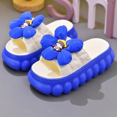 【July】 2023 new one-word muffin bottom thick-soled sandals slippers womens home cute flowers fashion