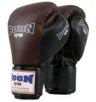 BOON Boxing gloves Compact Brown Black palm Genuine Leather Muay thai MMA K1 นวมซ้อมมวย บุญ มวยไทย สีน้ำตาล-ดำ ทำจากหนังแท้