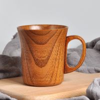 hotx【DT】 400ml Large Mug Beer Wood Cup with Handle Drinking Drinkware Tumbler