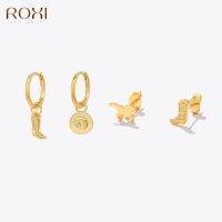 ROXI 925เงินสเตอร์ลิงสตรีทเครื่องประดับแบบเจาะแนวพังก์เพทายผู้หญิงต่างหูสตั๊ดชุดรองเท้าบูทหมวกคาวบอยตะวันตก4ชิ้น