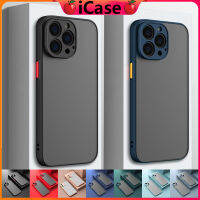 ??iCase เคสโทรศัพท์ Shockproof Armor Matte เคสไอโฟน สำหรับ iPhone 14 13 Pro Max 12 11 Pro Max XS Max XR X 8 7 Plus พลัส โครงซิลิโคนใสกรอบเหล็กไม่มี