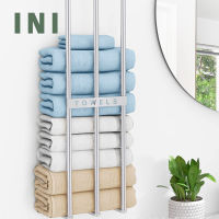 INI Bathroom Towel Rack Heavy Duty Punch Free Towel Storage Holder Saving Sapce Towel Shelf