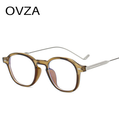 OVZA แว่นตารูปไข่ย้อนยุคคลาสสิกป้องกันสีฟ้าอ่อน S9070ชายกรอบแว่นตาวินเทจหญิง