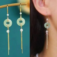 Ancient style safety buckle, jade ear hook, temperament, long and versatile silver needle earrings, tassel earrings, palace ear jewelry YQ29