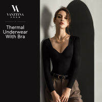 VANZTINA ชุดชั้นในสตรีระบายความร้อนด้วย Push Up ชุดชั้นในเทอร์โมฤดูหนาว Ropa Termica Warm Deep V Neckline Base Shirt