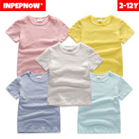 INPEPNOW 80-150cm Slub Cotton Childrens T-shirts for Boys Girls Clothes 2 To 12 Years 2022 Summer Solid Kids T Shirts DX118