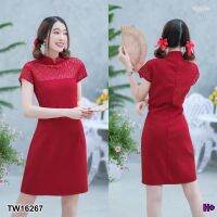 SS16267 มินิเดรสกี่เพ้า คอจีน แต่งลูกไม้ cheongsam mini dress, mandarin collar, lace trim