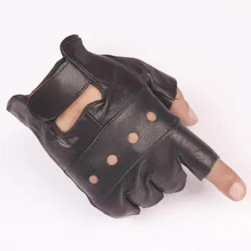 Man/unisex Brown Leather Gloves Fingerless Drive Gloves Half 