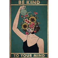 Be Kind To Your Mind ป้ายดีบุกวินเทจ,ของขวัญผู้หญิงดอกไม้สำหรับคนรักพืชตลก Retro Wall Art ป้ายเหมาะสำหรับตกแต่งบ้านยอดนิยม Wall Art