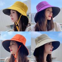 Fashion Hat หมวกบัตเกต หมวกบัคเก็ต สีพื้น หมวกปีกกว้าง หมวกแฟชั่นหญิง ใส่ได้2ด้าน (มีเชือกแถมให้)  หมวกกันแดด หมวกแฟชั่นหญิง