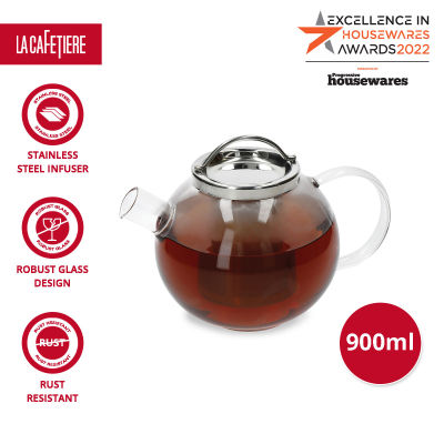 La Cafetiere Darjeeling Loose Leaf Glass Teapot with Stainless Steel Infuser, Removable Stainless Steel Lid &amp; Infuser 900ml กาชงชาพร้อมตัวก