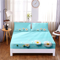 Daisy Digital Printed 3pc Polyester Flower Fitted Sheet Mattress Cover Four Corners with Elastic Band Bed Sheet Pillowcases