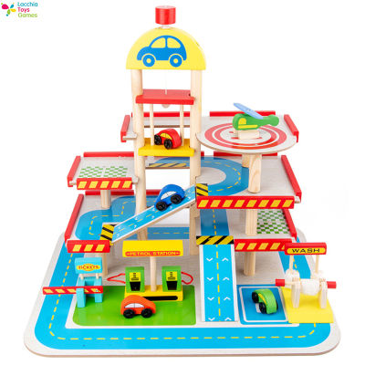 LT【ready Stock】Wooden Track Multilayer Play House Lifting Car Parking Lot Assemble Toy For Kids1【cod】