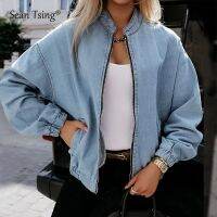 ZZOOI Sean Tsing® 2023 Denim Jackets Women Long Sleeve Washed Casual Loose Cowboy Thin Coats Spring High Street Abrigo Vaquero Outwear