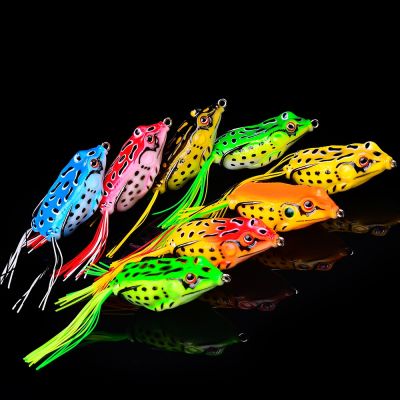 【hot】✢♗● 8pcs 13g Frog Soft Tube Bait Plastic Fishing with Hooks Topwater Artificial Eyes