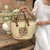 ?Sale? French-style straw woven bag Sen series high-value designer Luojia vegetable basket woven bag tote with double handles