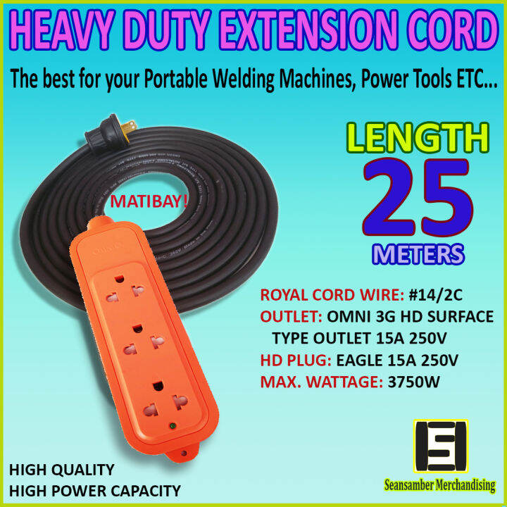 25 Meters Heavy Duty Extension Cord With Omni HD 2Gang/3Gang/4Gang
