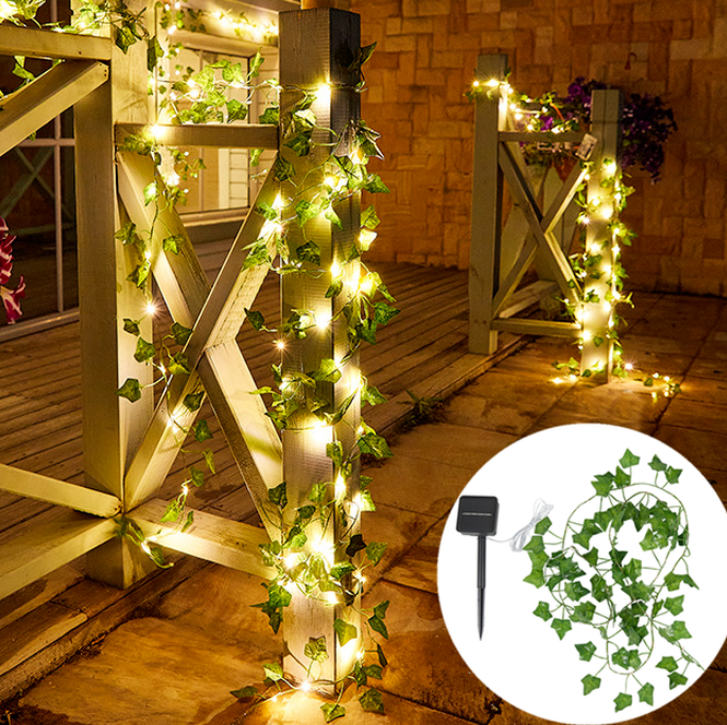 Solar Ivy String Lights LED Outdoor Artificial Vine Christmas Garland