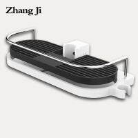 ☃ ZhangJi Bathroom Shelf Multifunction Storage Rack Shower Head Shampoo Holder Towel Tray Adjustable Single Tier Bathroom Shelves