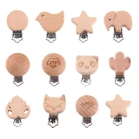 1Pcs Cute Modelling Beech Wood Pacifier Clip Baby DIY Cartoon Animal Wooden Log Pacifier Clips Nipple Chain Holder BPA Free Clips Pins Tacks