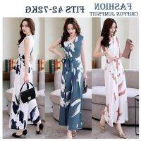 COD SDFERTGRTYTYUYU Chiffon Jumpsuit for Womens 42-72KG Summer New Style Printed Fashion Slim Drape Light Mature Wide Leg Pants Set