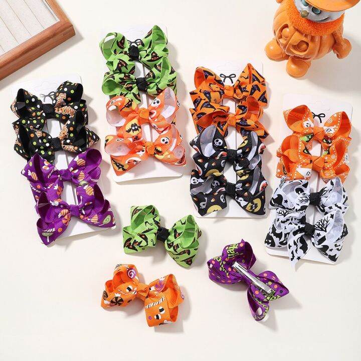 kidsbows-กิ๊บติดผมรูปหัวกะโหลกสำหรับวันฮาโลวีน4ชิ้น-เซ็ตกิ๊บติดผมสุดน่ารักสำหรับเด็กผู้หญิงเครื่องประดับผมงานเลี้ยงของเด็กแบบกอธิค