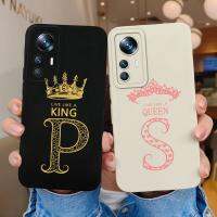 เคสสำหรับ Xiaomi 12 S Pro 12 S Ultra 12 S Ultra แฟชั่นกันกระแทกฝาหลังซิลิโคนนุ่มป้องกันสีด้านสวยเคสคู่ตัวอักษรมงกุฎสำหรับ Xiaomi 12 S Funda