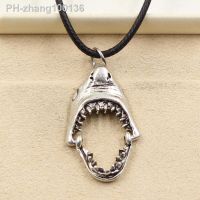 New Fashion Pendant Opened Shark Head Necklace Choker Charm Black Leather Cord Factory Price Handmade Jewelry