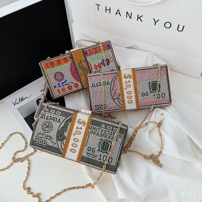 New Crystal Money USD Bags Dollar Design Luxury Diamond Evening Bags Party Purse Clutch Bags Wedding Dinner Purses and Handbags