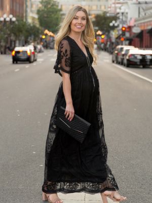 【YF】 Maternity Dresses for Photo Shoot Summer V Neck White Lace Short Sleeve Pregnancy Dress Pregnant Women Photography Maxi
