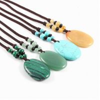 ZOE Necklace. หินอาเกตคริสตัลอาเกตธรรมชาติบำบัดจากเรกิจี้สร้อยคอสไตล์โบฮีเมียนของขวัญทรงรีสำหรับ45X30MM ผู้ชายและผู้หญิง