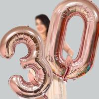 32/40inch Number Aluminum Foil Balloons Rose Gold Silver Digit Figure Balloon Child Adult Birthday Wedding Decor Party Supplies Artificial Flowers  Pl